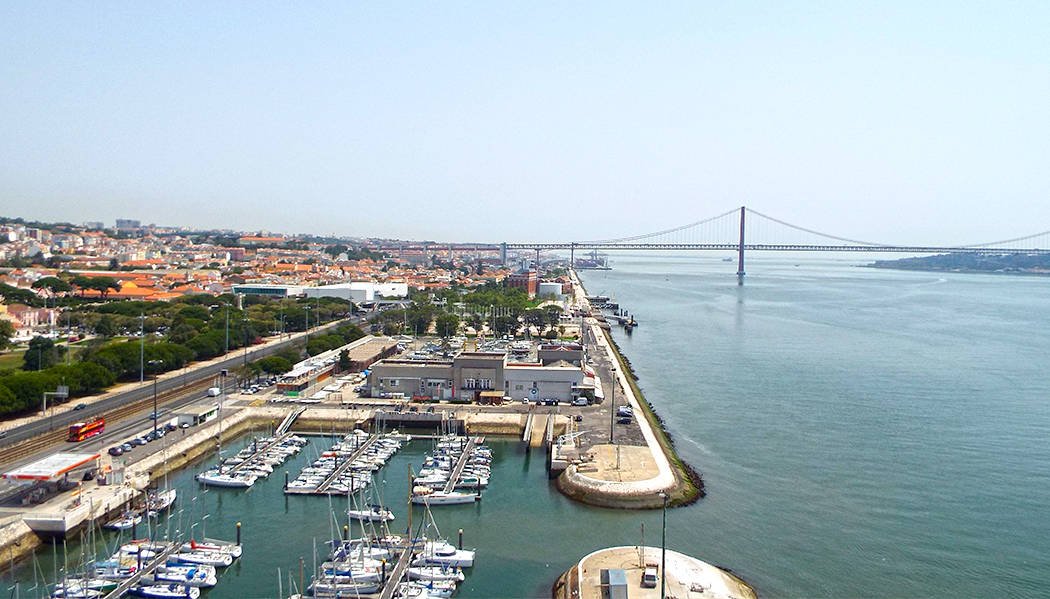 View from the Discoveries Monument belvedere to Belém Dock and the river